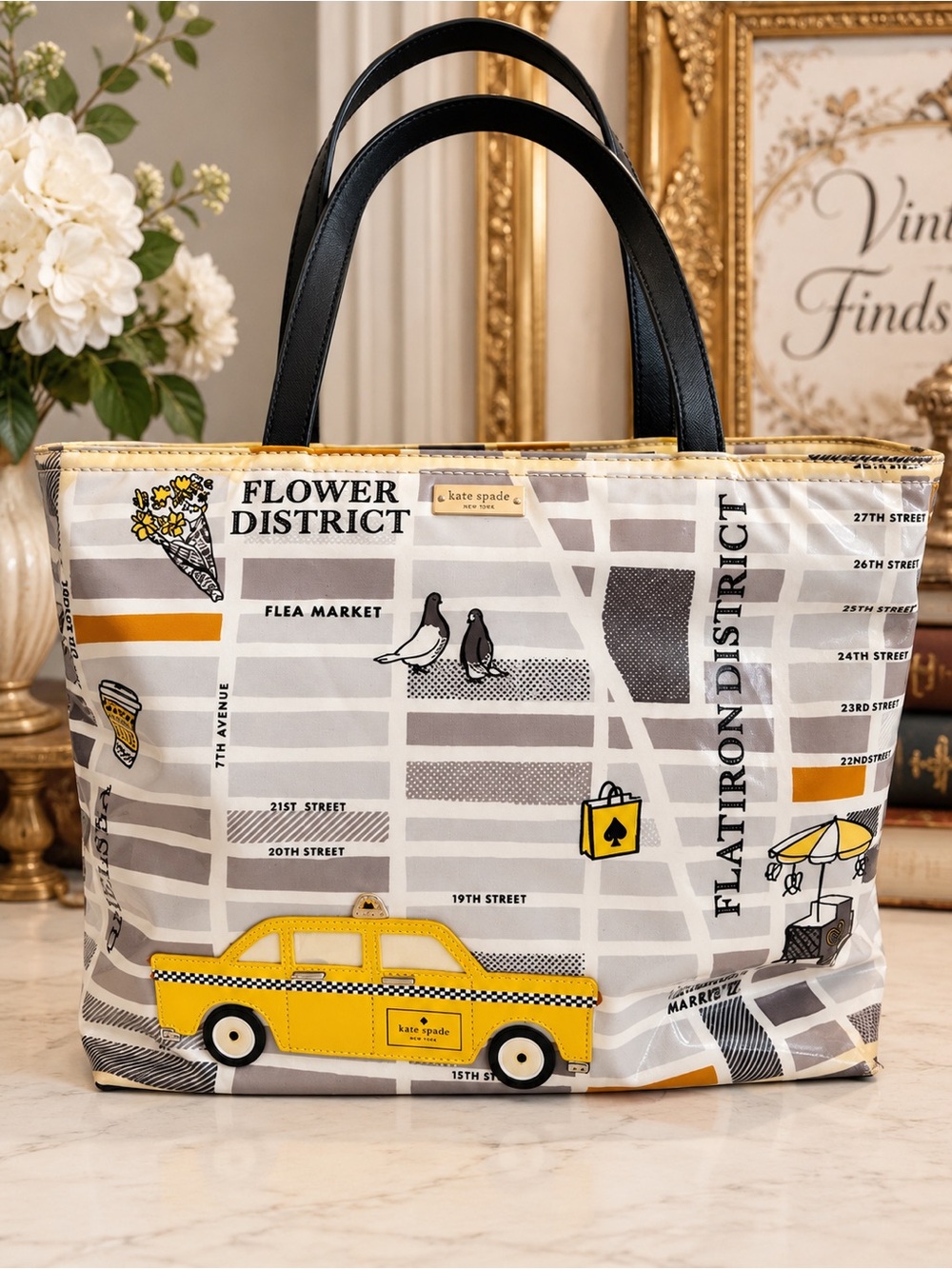 kate spade Yellow, Black & Gray 'Flower District' Map Tote